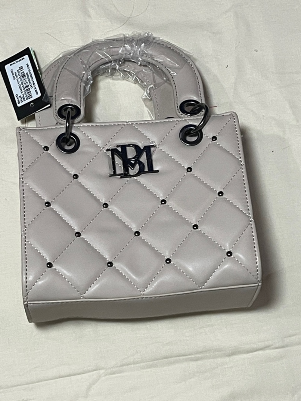 Badgley Mischka Quilted Satchel in Light Taupe